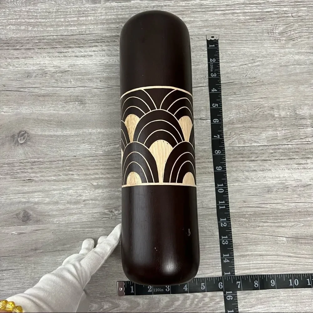 Cylinder Boho Rainbow Dark Brown Hand Carved Vase